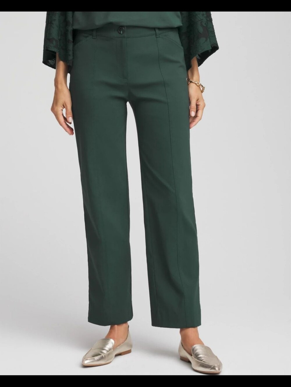 Chico's Emme Straight Ankle Pants Spruce Green 2.5 U.S. Size 14 NWT